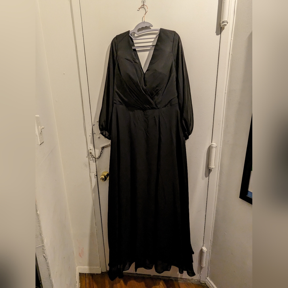 NWT Women's V-Neck Bridesmaid Dresses Long Sleeve Chiffon Faux-Wrap Formal Dress